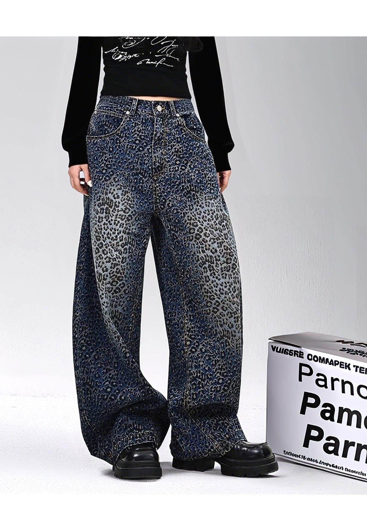 Plus-Size Women Autumn Leopard Print American Denim Pant 7