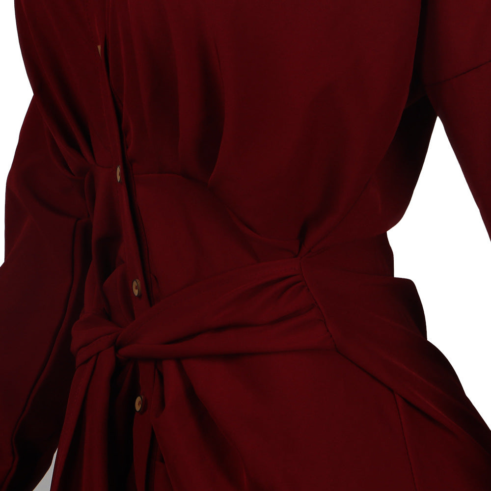 Women Sexy Lace-Up Buttoned Long-Sleeved Dress 26