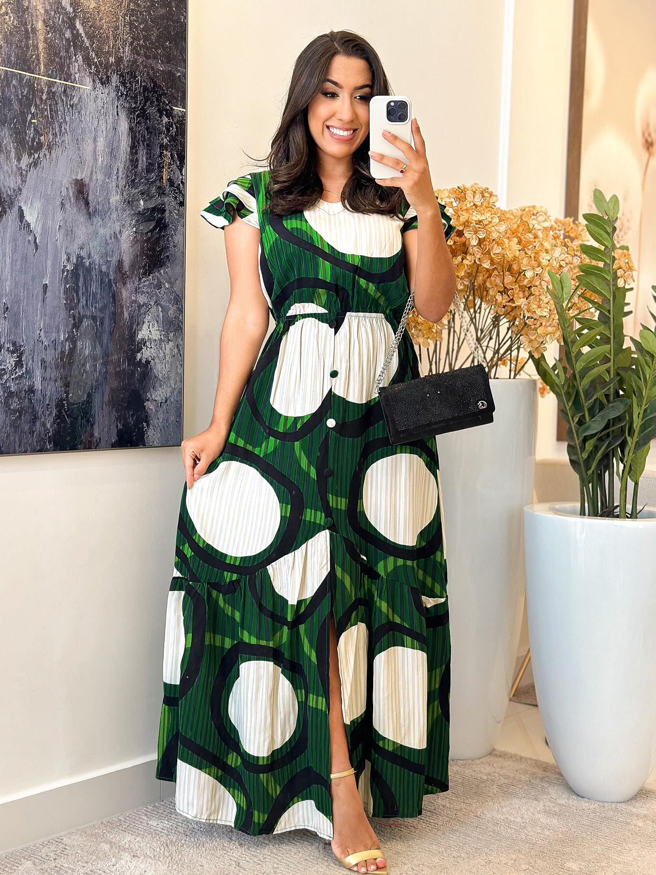 Women Round Neck Printed Short Sleeve Dress 3