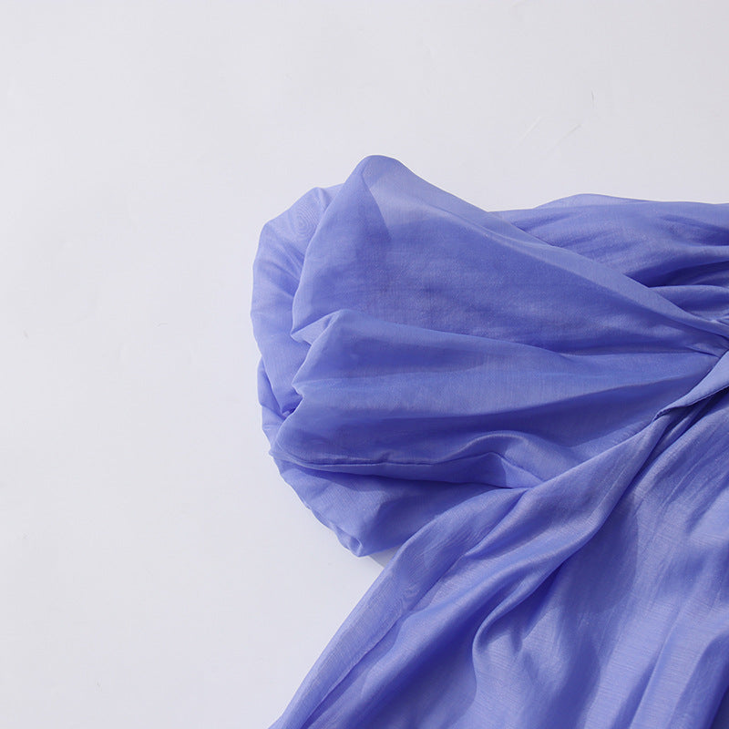 Women Solid Puff Sleeve Short Skirt Lace-Up Dress 13