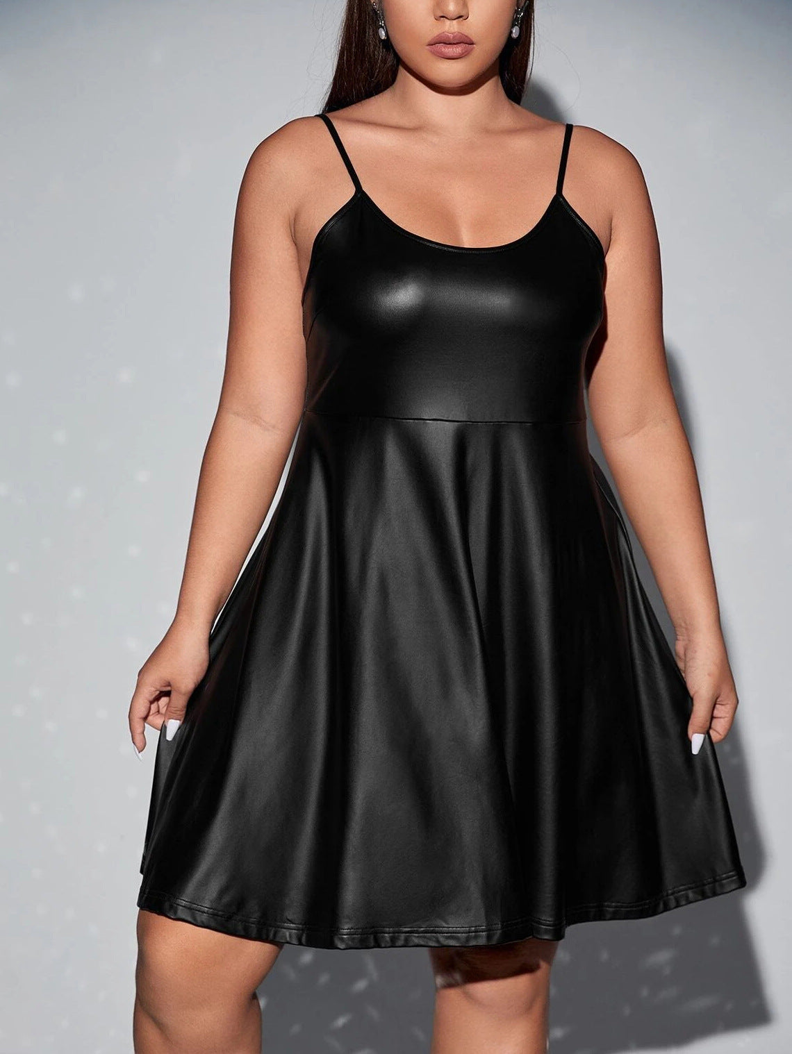 Plus Size Women Strap Solid Sleeveless Sexy Dress 5