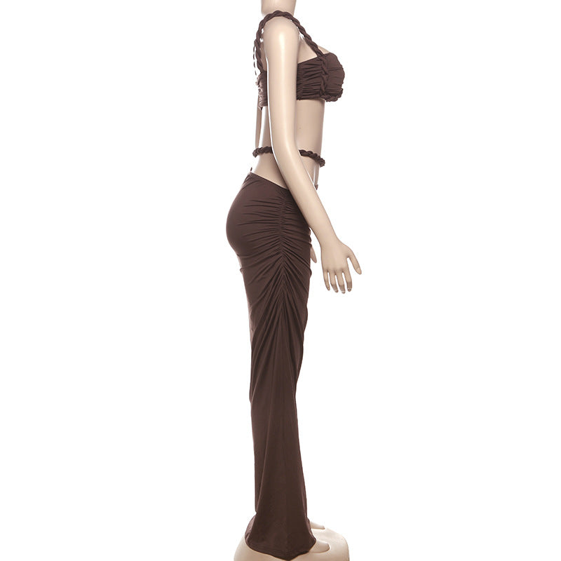 Women Spring Sexy Solid Backless Top and Bodycon Skirt Two-piece Set 24