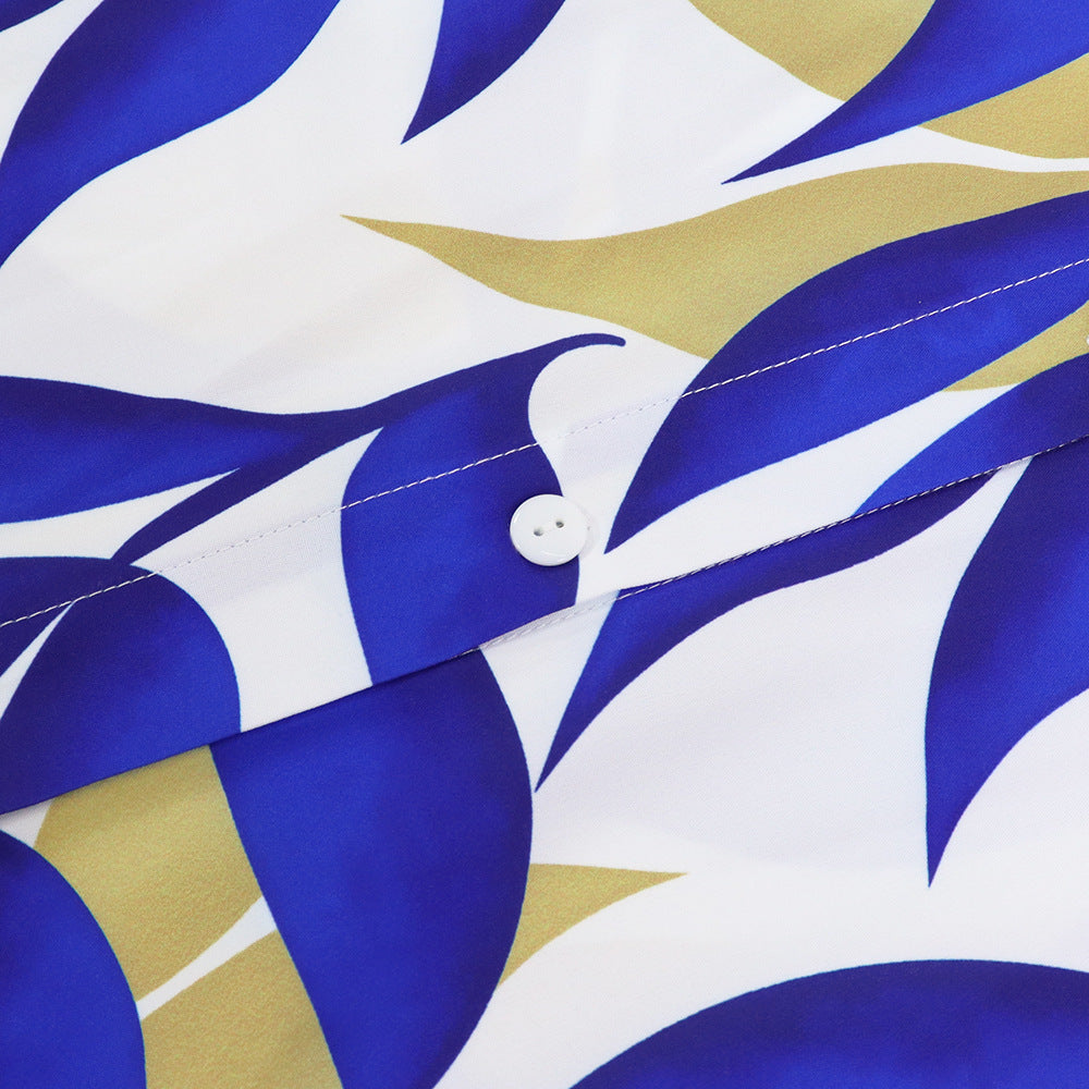 Summer Women Fashion Printed Short Sleeve Casual Shirt Dress 9