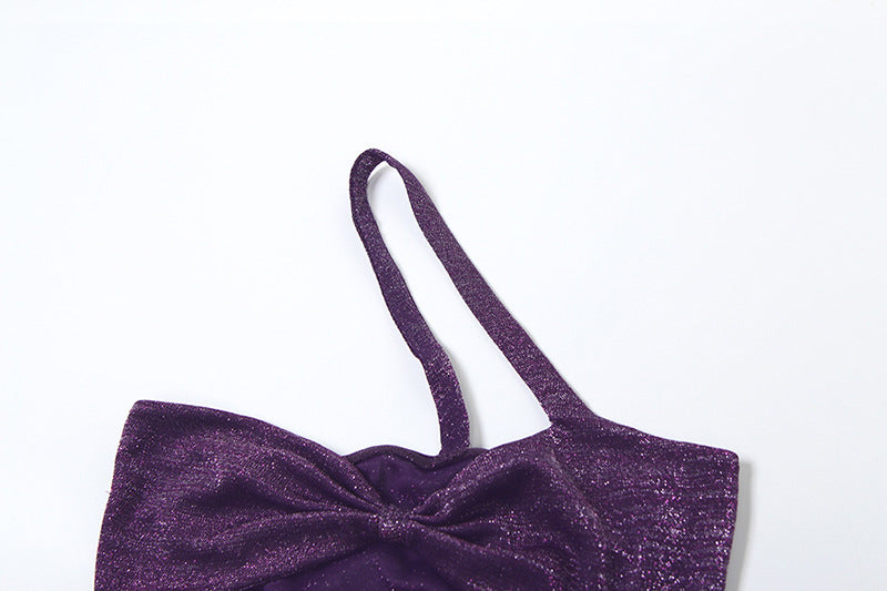 Women summer sexy Solid one-shoulder Halter Neck Strapless Top and Skirt two-piece set 9