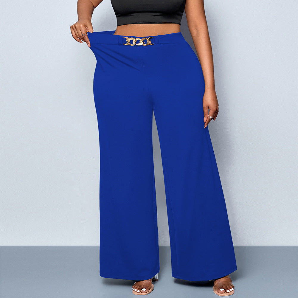 Plus Size Summer Casual Trendy Solid Metal Button Pants