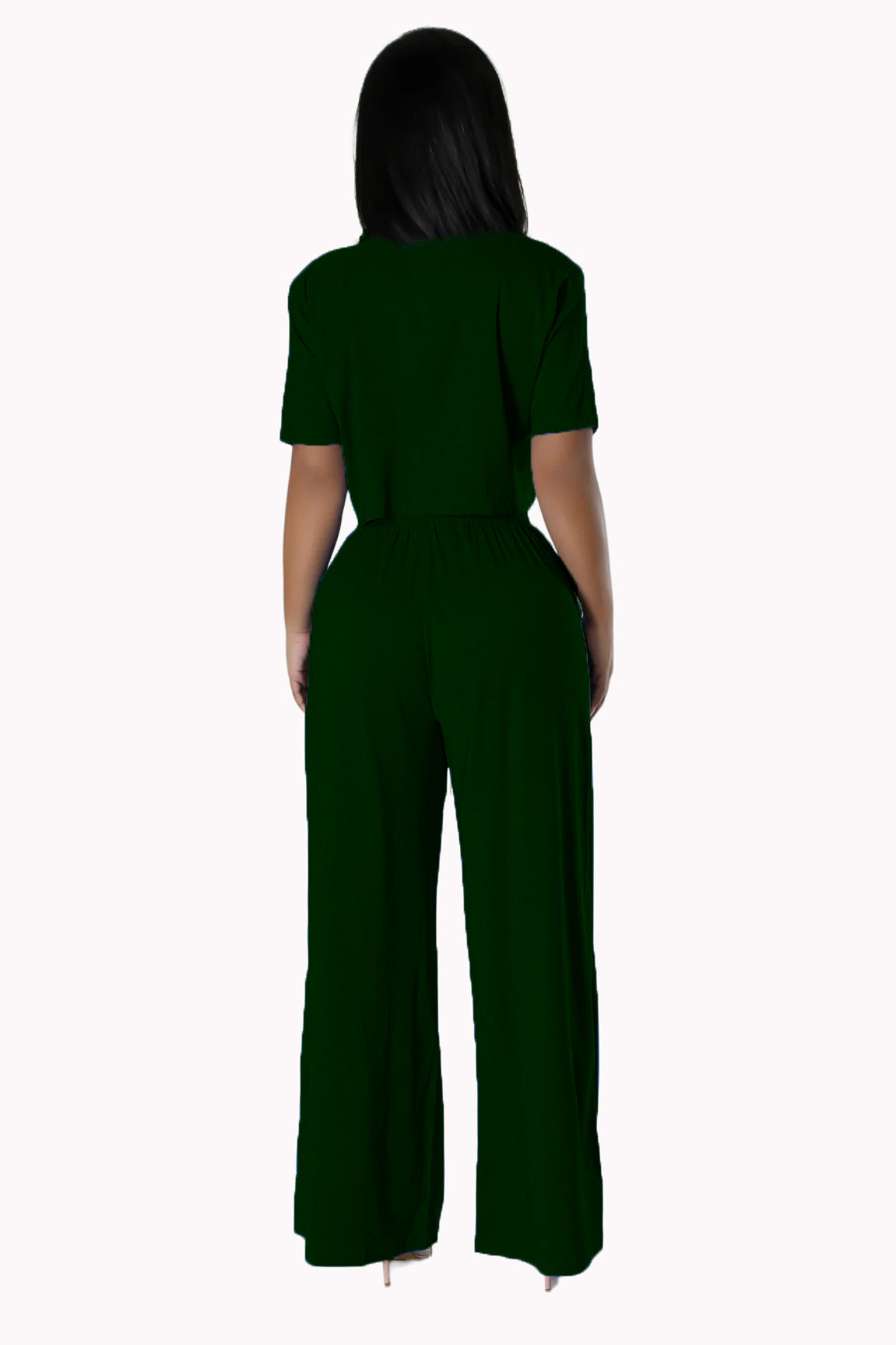 Sexy Fashion Solid Color V-Neck Casual Shirt Wide Leg Pants Two-Piece Set 4