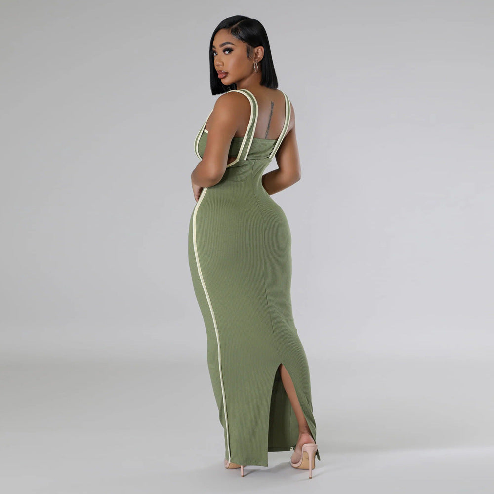 Women Sexy Suspender Bodycon Maxi Dress Solid Dress 5