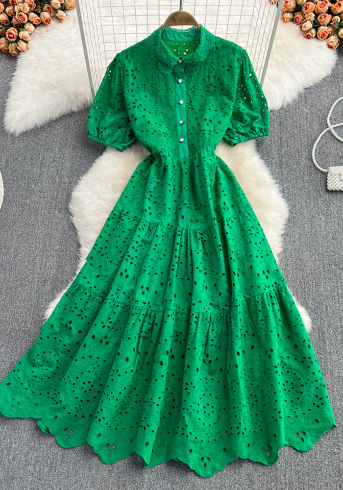 Autumn/Spring High-Waist Puff Sleeve Peter Pan Collar Dress Elegant Chic Holiday Dress