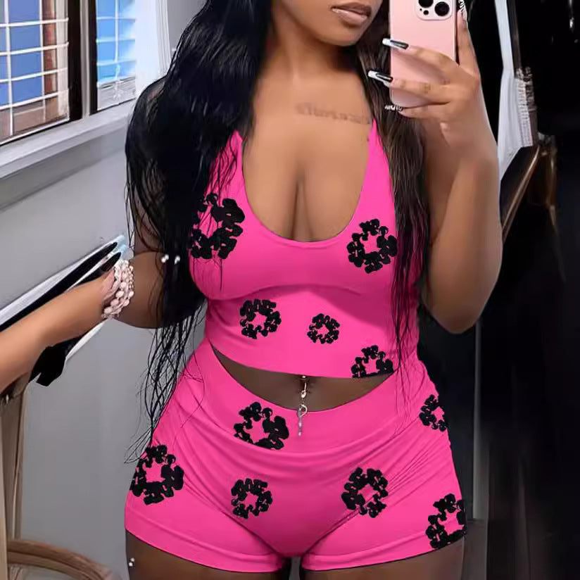Stylish Casual Trendy Print Vest Shorts Two Piece Set 6