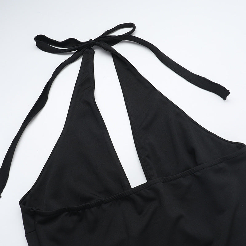 Women Autumn Sexy Hollow V-Neck Halter Neck Backless Bodycon Dress 13