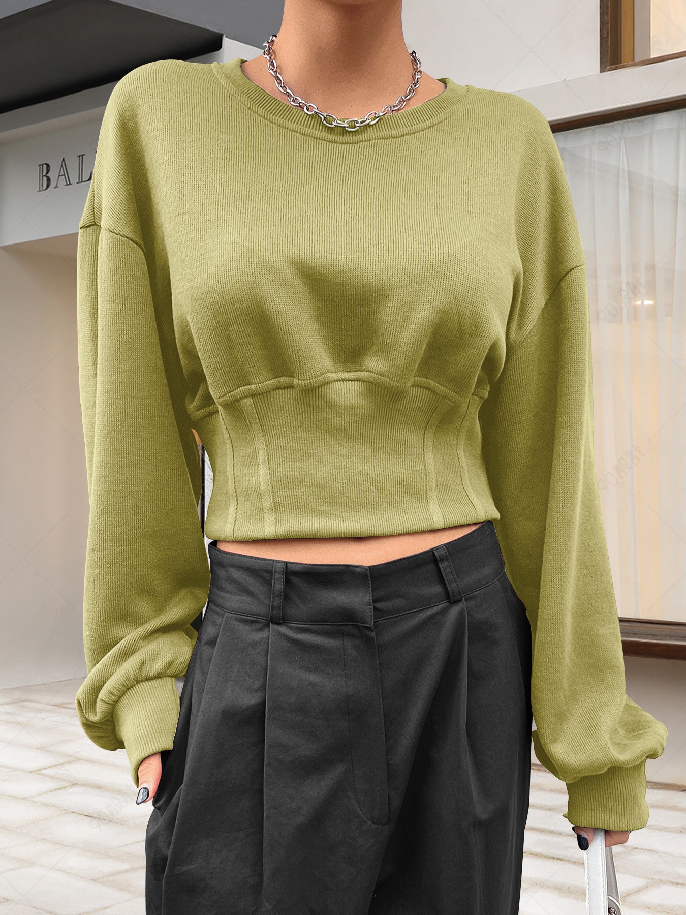 Women's Autumn Loose Slim Waist Round Neck Long Sleeve Top 5