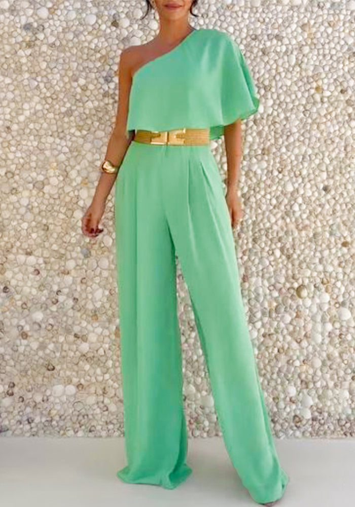 Light Green One-Shoulder Jumpsuit No Belt