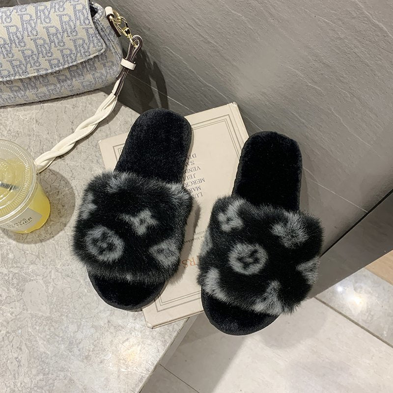 fur flat slippers women's home rabbit fur cotton slippers 12