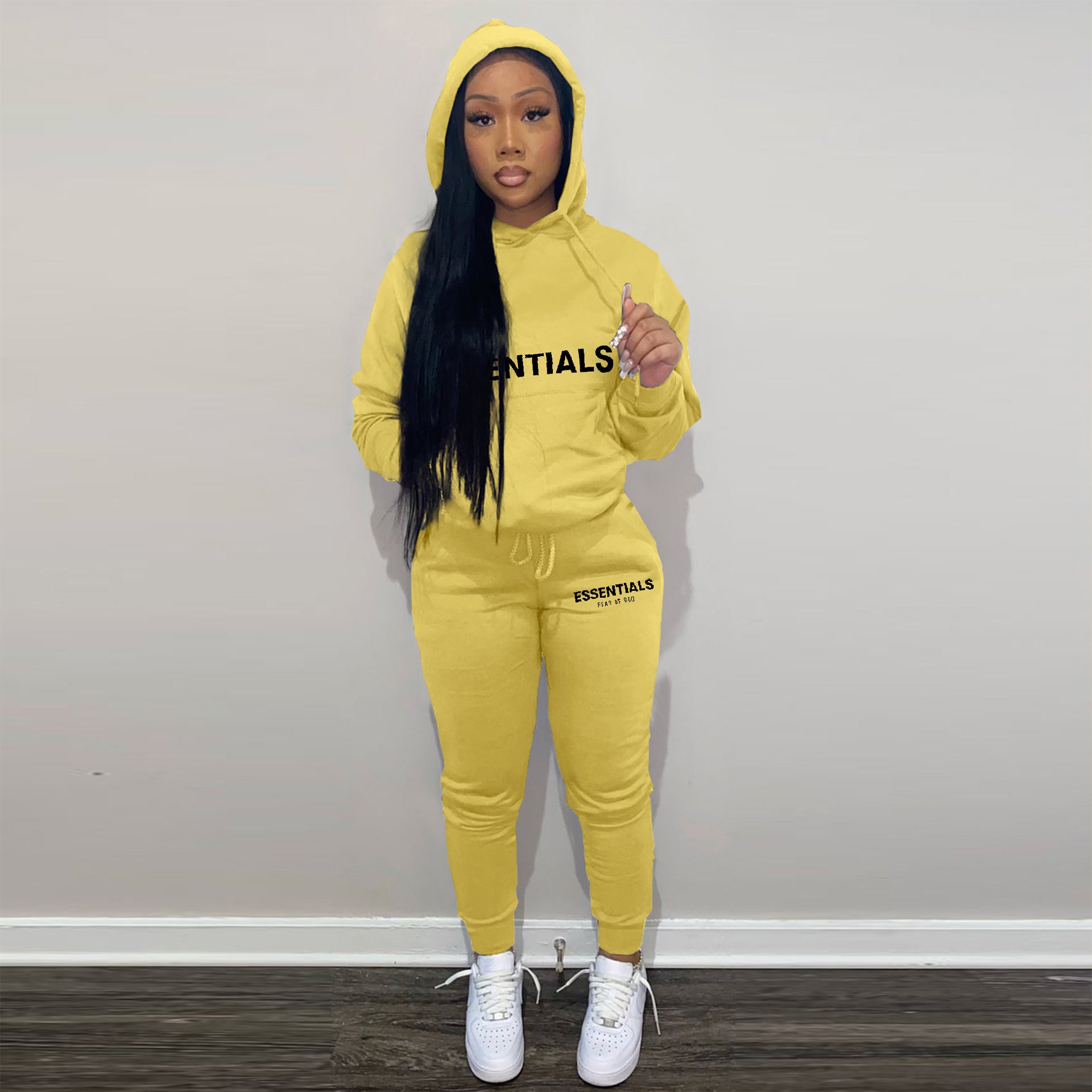 Womens Trend Letter Pringt Hooded Tracksuit Hoodies Sweatpants Two Piece Set 10