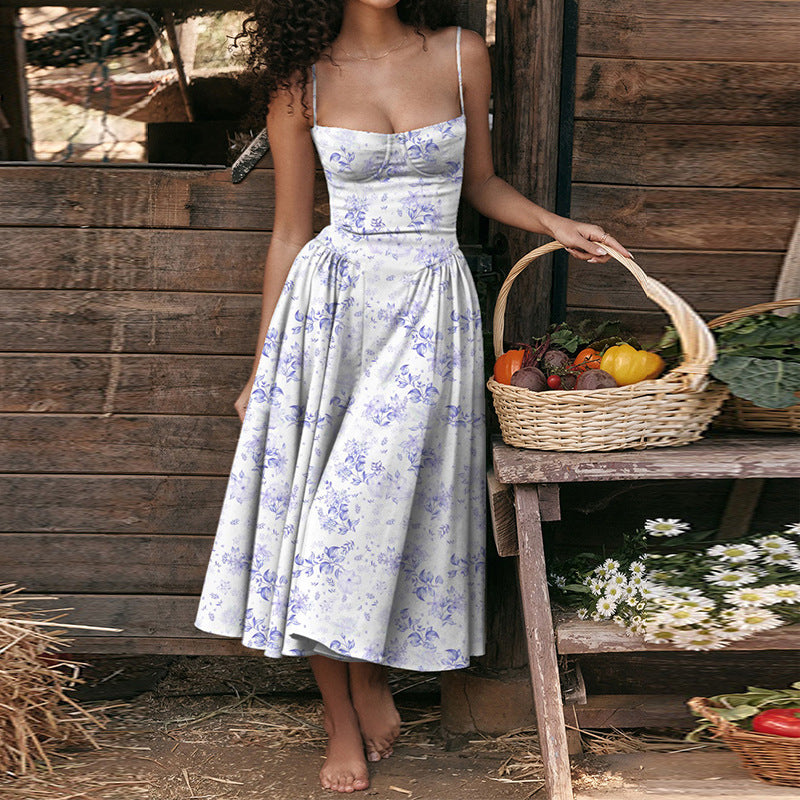 Women Spring Elegant French Retro Strap Dress 8