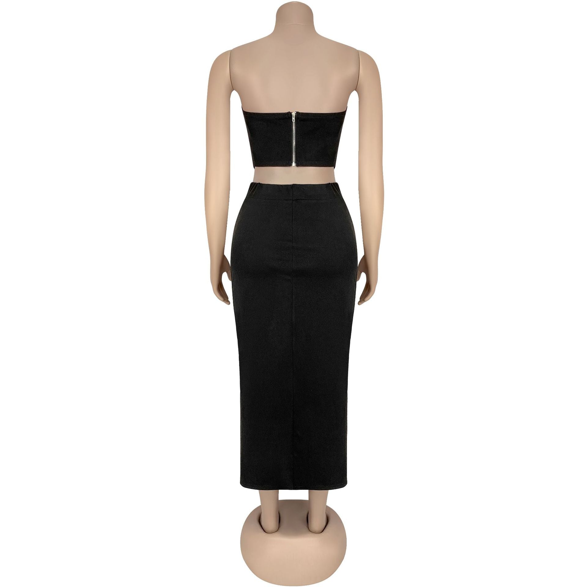 sexy Strapless top split skirt elegant fashion summer women's two piece set 7