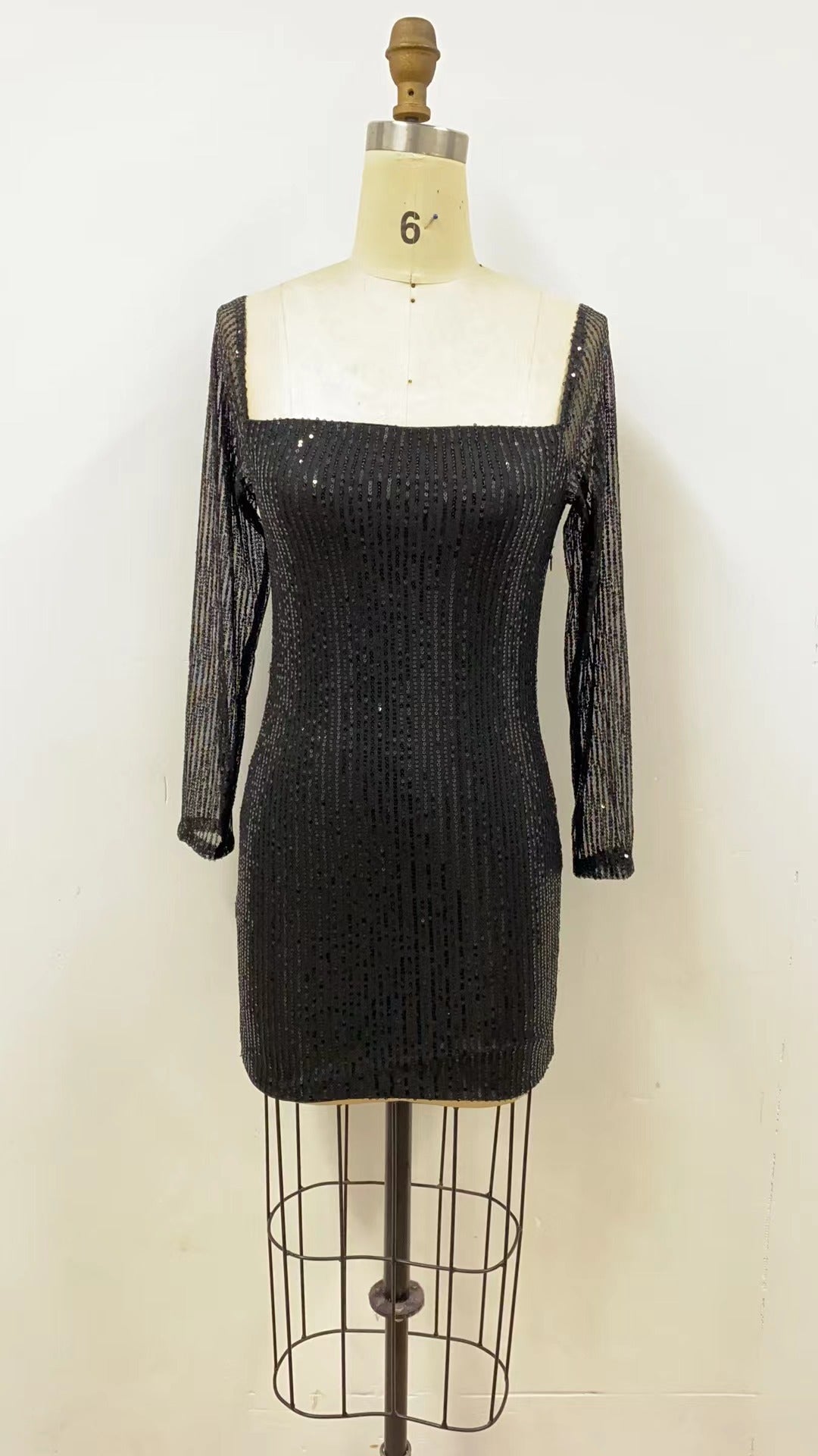 Sexy Long Sleeve Solid Color Sequin Evening Dress Slim Bodycon Dress 27