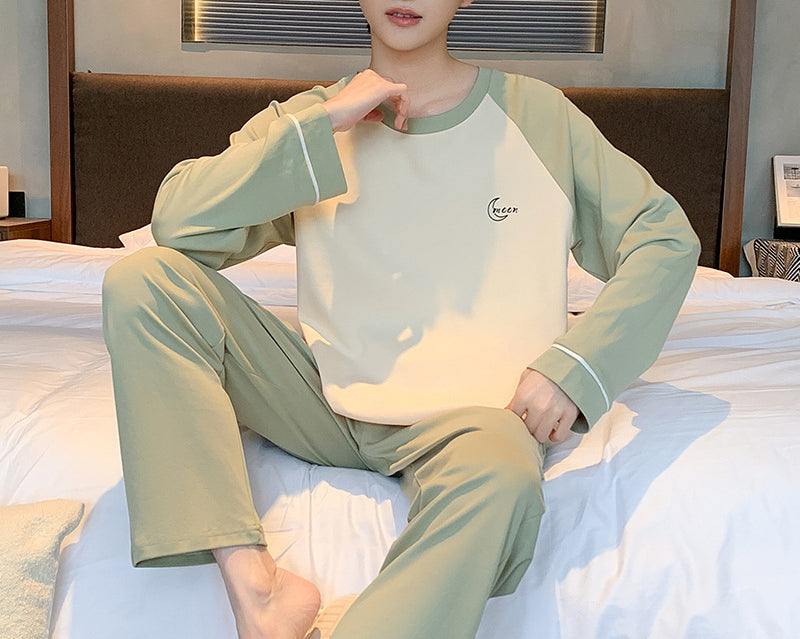 Men's Cotton Pajama Set Long Sleeve Top and Pants Comfortable Sleepwear Casual Home Lounge Wear for Spring and Fall