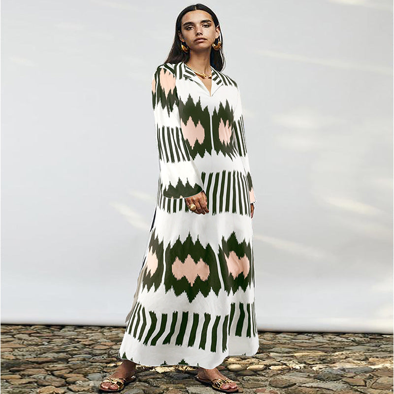 Plus Size Women's Turndown Collar Long Sleeve Slit Casual Dress 5