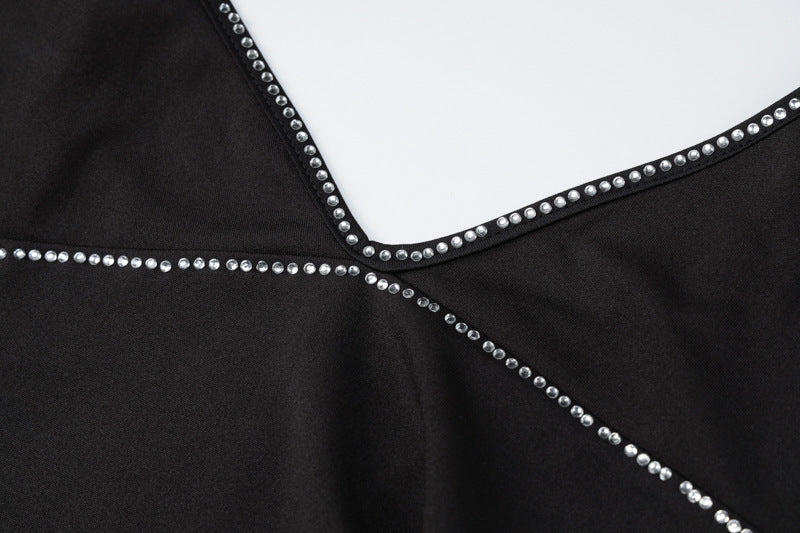 Autumn Women's Sexy Beaded Straps Slim Waist Low Back Furry Dress 9