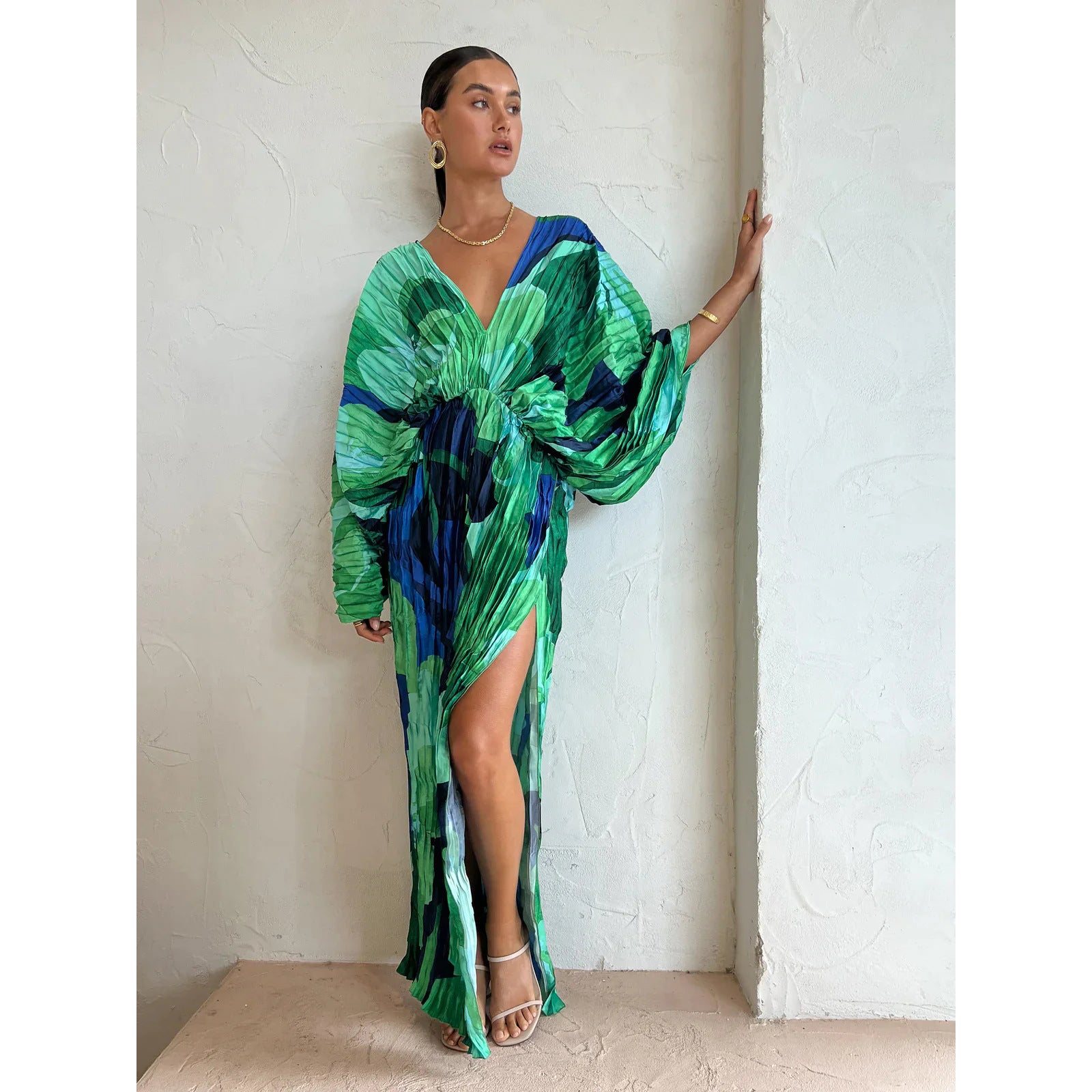 Spring Summer Casual Loose Holidays Pleated Dress For Women