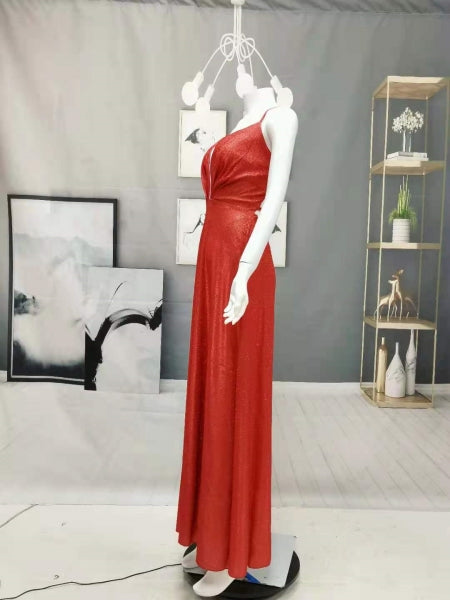 Plus Size Women Suspender V Neck Lace Up Sleeveless Backless Evening Dress 11