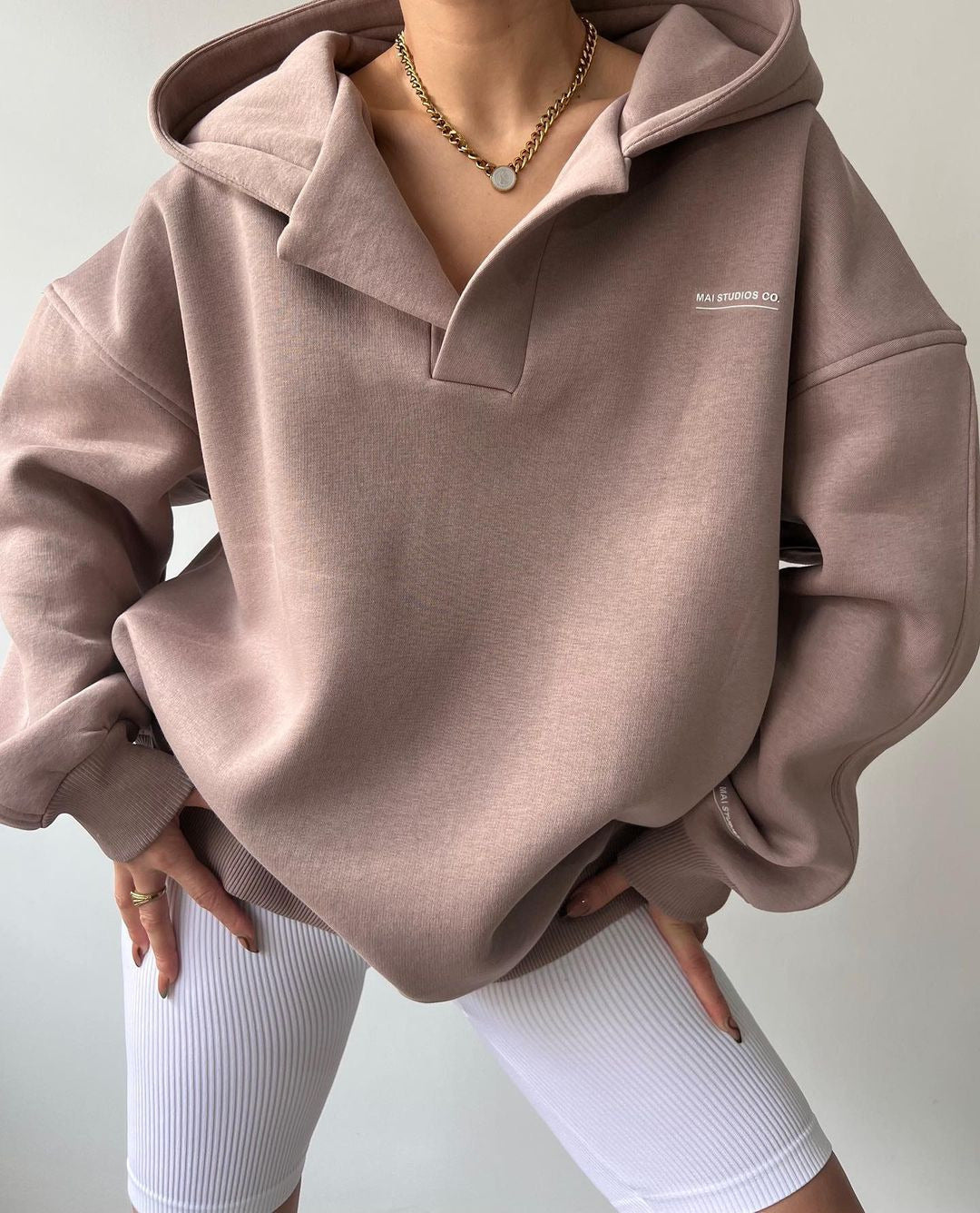 Letter Printed Long-Sleeved V-Neck Hoodies 5