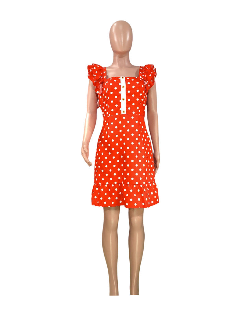 Women Summer Flying Sleeve Mini Sexy Polka Dot Dress 14