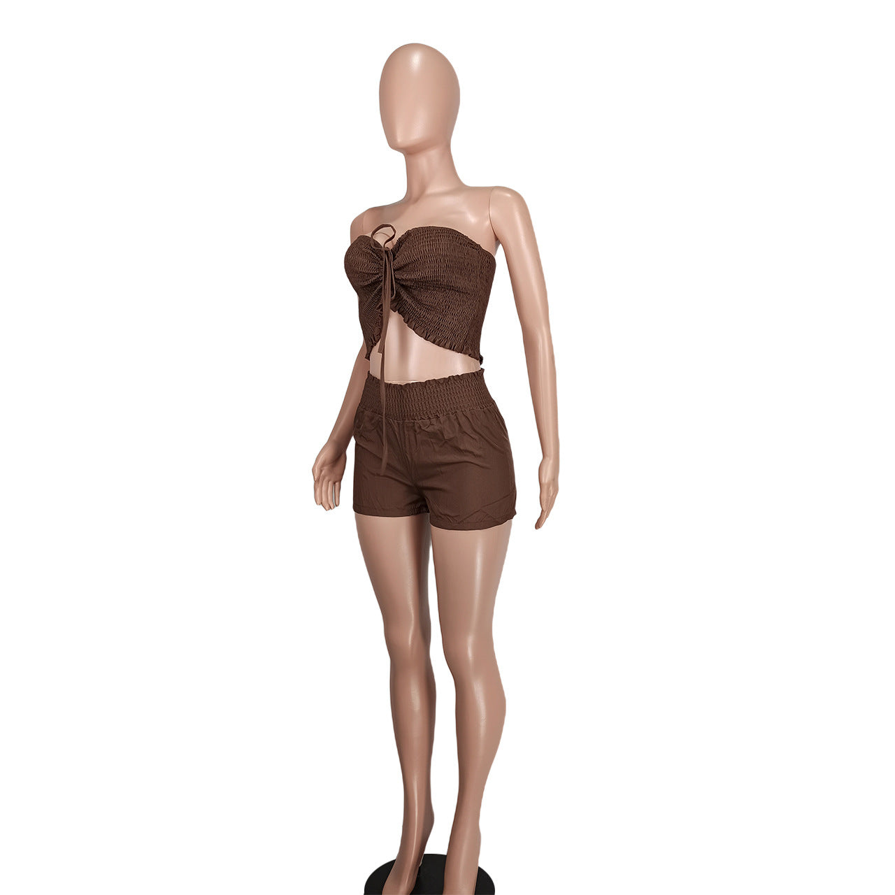 Women Sexy Off Shoulder Drawstring Crop Top and Shorts Two-Piece Set 17