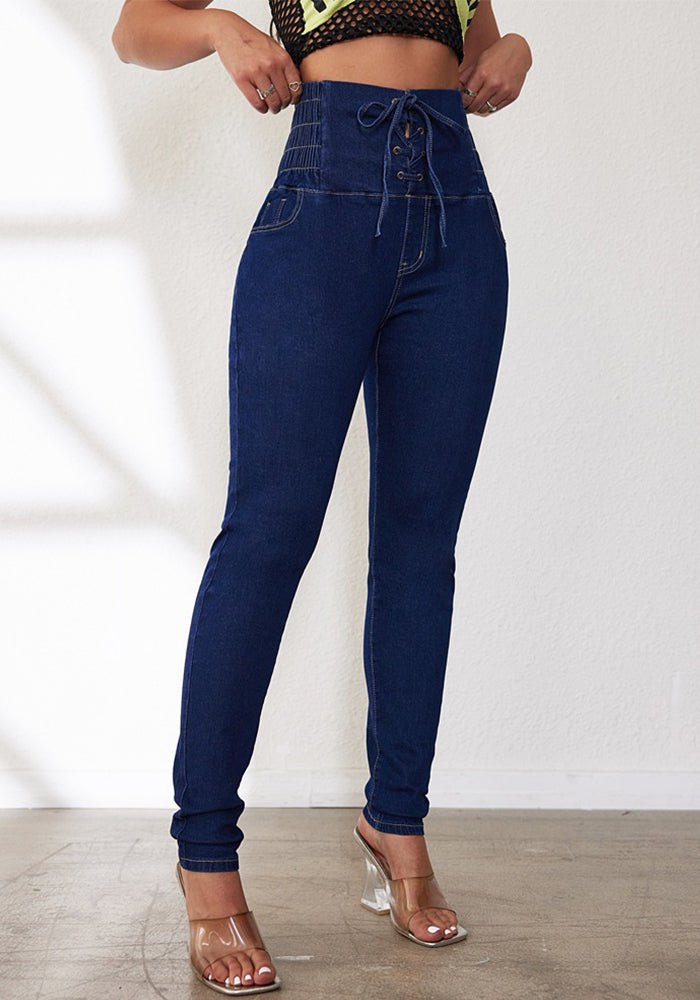 Spring Summer Sexy High Waist Lace-Up Denim Pants