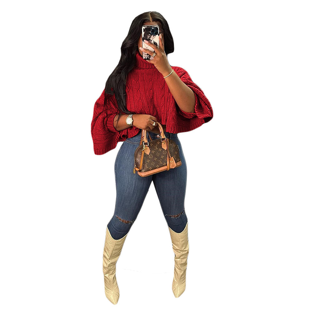 Women'S Shawl Loose Fashion Style Cropped Sweater Top 3