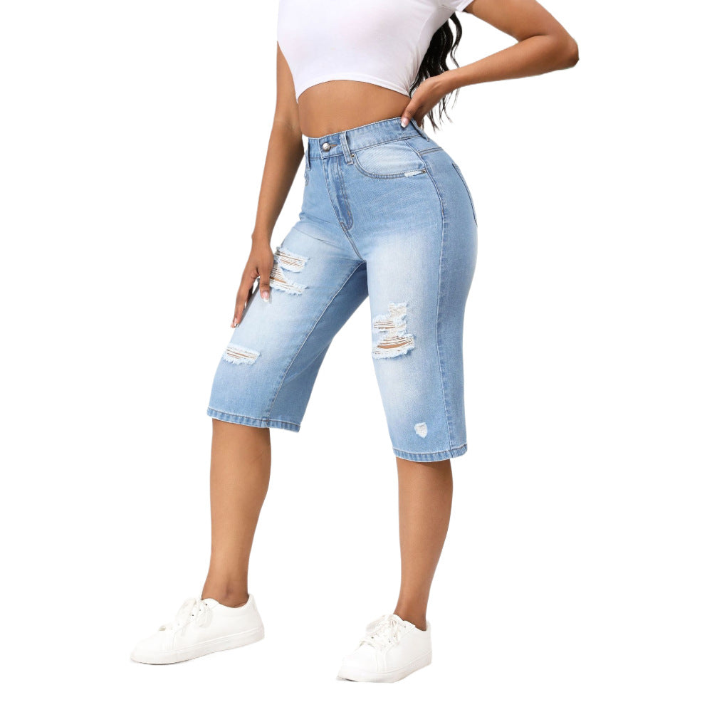 Women's Stretch Ripped Denim Summer Shorts 6