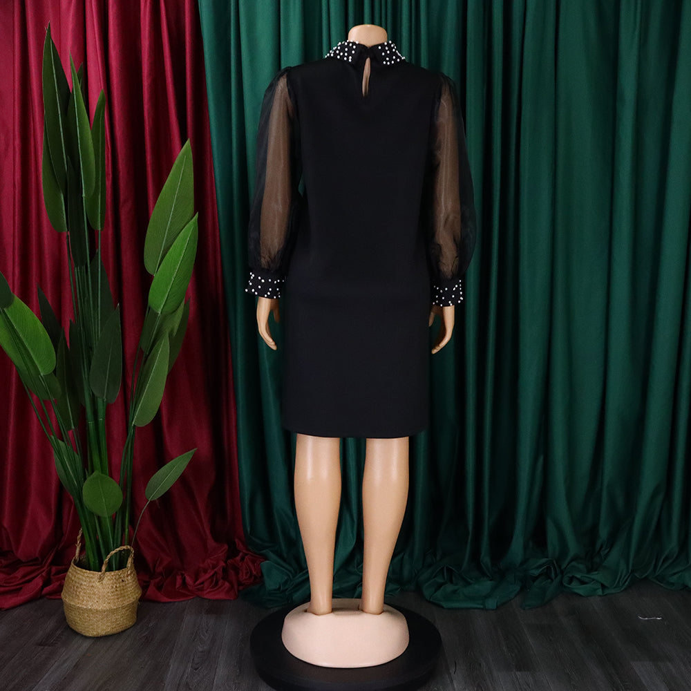 Plus Size African Women Mesh Sleeve Beaded Dress 27