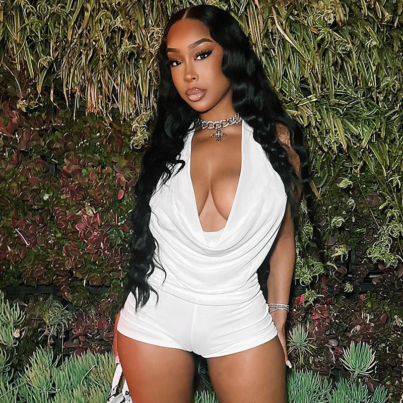 Women Summer Halter Neck Backless Strapless Top Shorts Two Piece Set 4