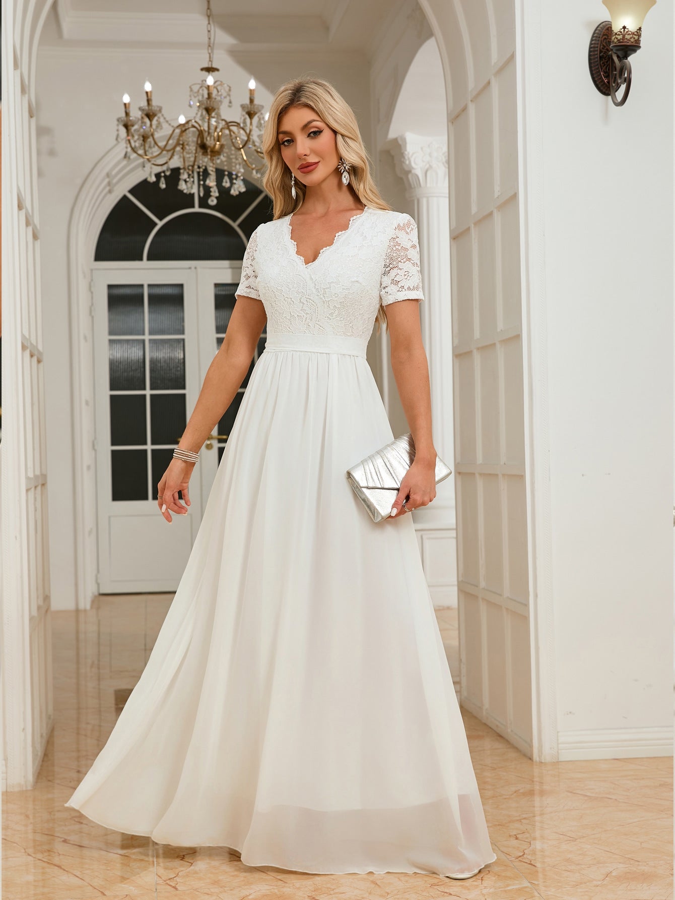 Women short-sleeved v-neck evening dress 5