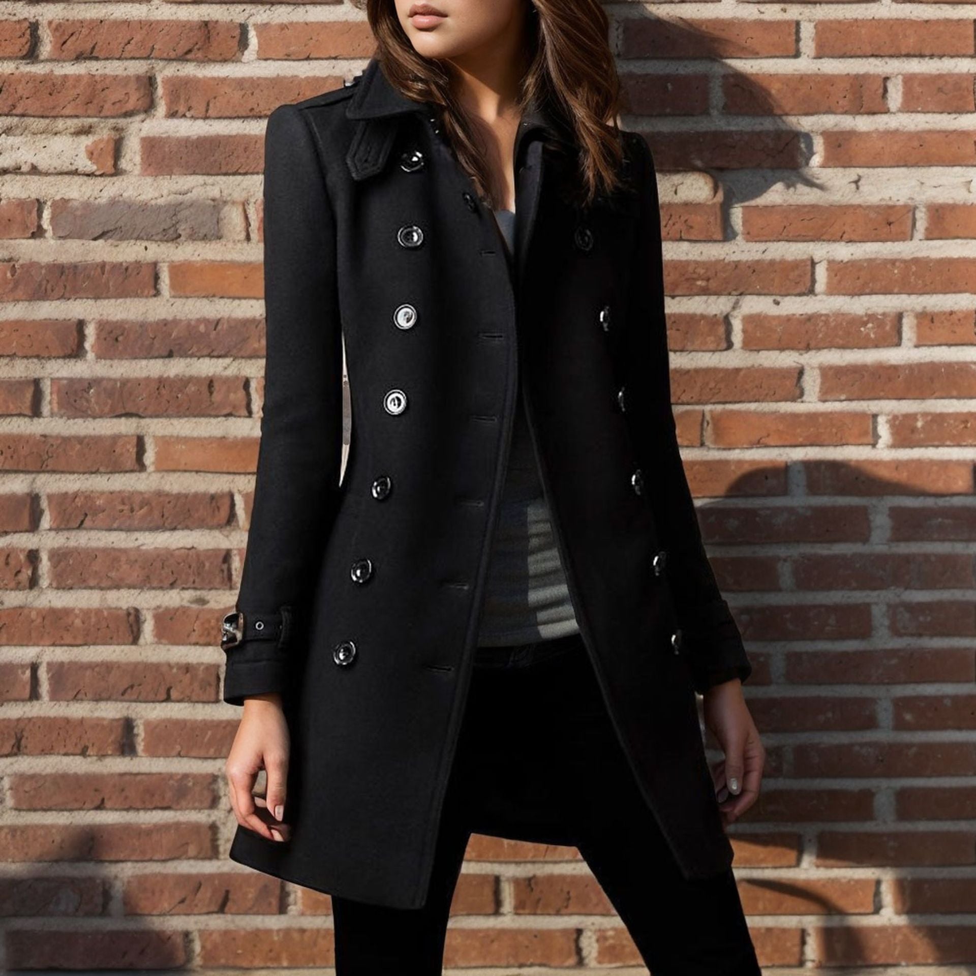 Autumn Winter Woolen Coat Women Double-Breasted Fashionable Woolen Coat 6