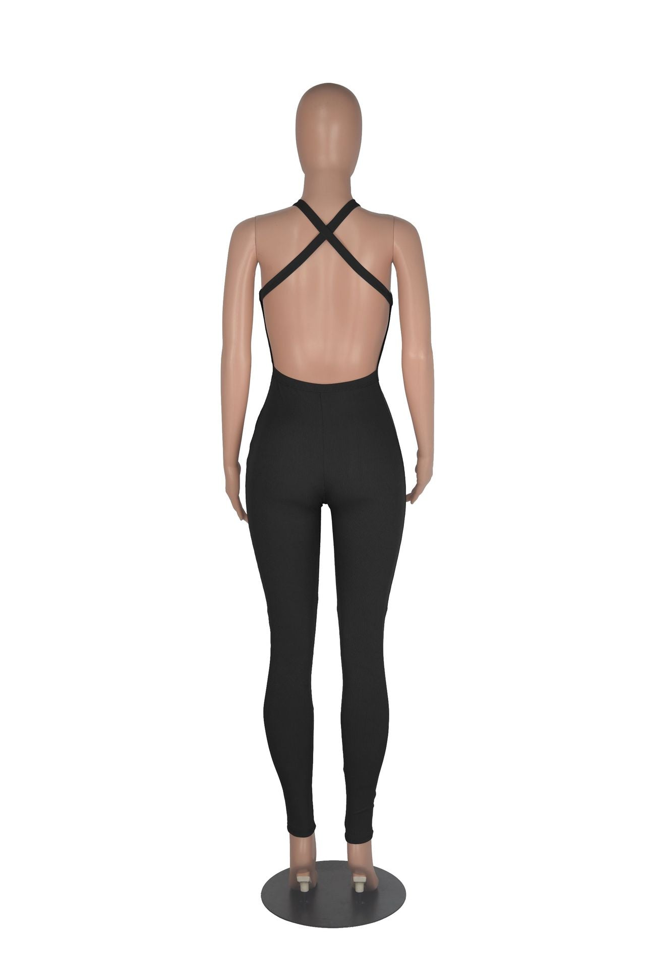 Women Sexy Solid Slim Backless Sports Jumpsuit 15