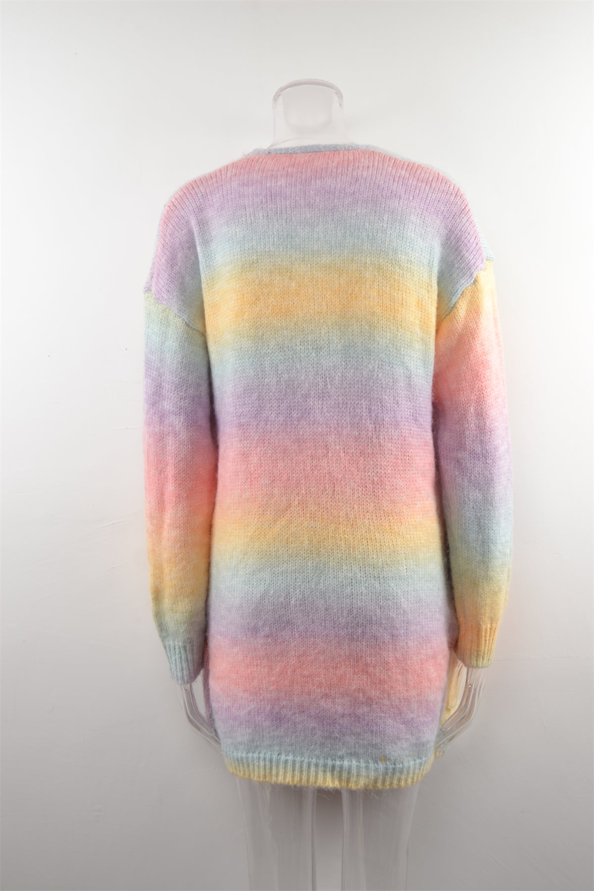 Winter Sweater Rainbow Tie Dye Plus Size Cardigan Women's Knitting Shirt Jacket 18