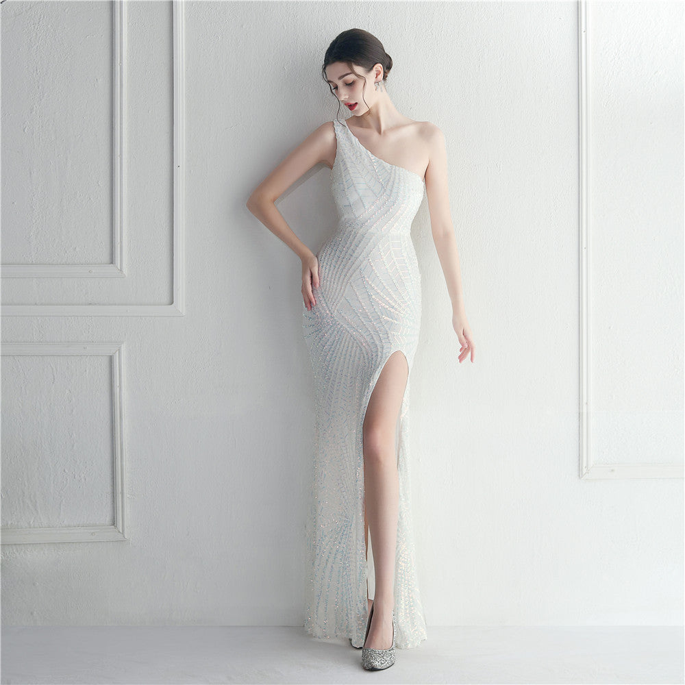Sexy Sequins One Shoulder Slash Shoulder Formal Party Evening Dress 13