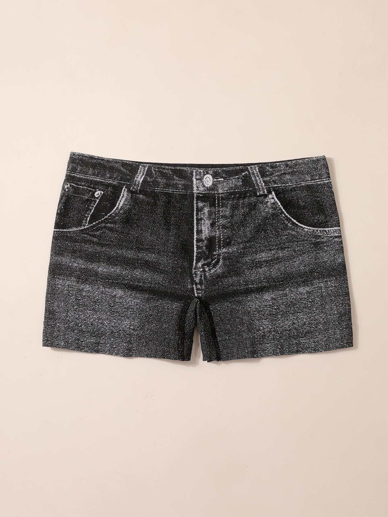 Women's Seamless Simulated Denim Pattern Print Outdoor Wear High Stretch Breathable Mid-Rise Square Leg Shorts 3