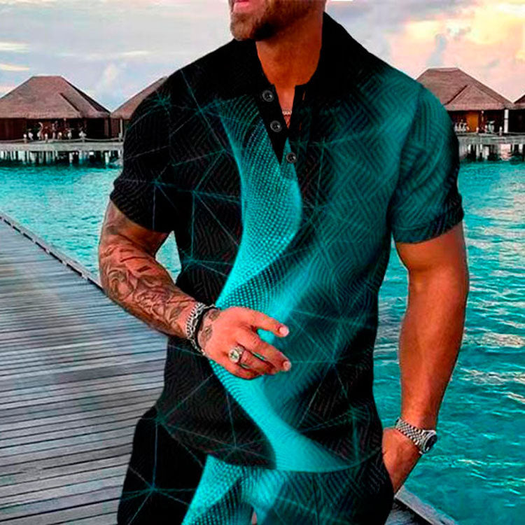 Men's Summer Fashion Casual 3D Printed Polo Shirt Turndown Collar Casual Short Sleeve 4