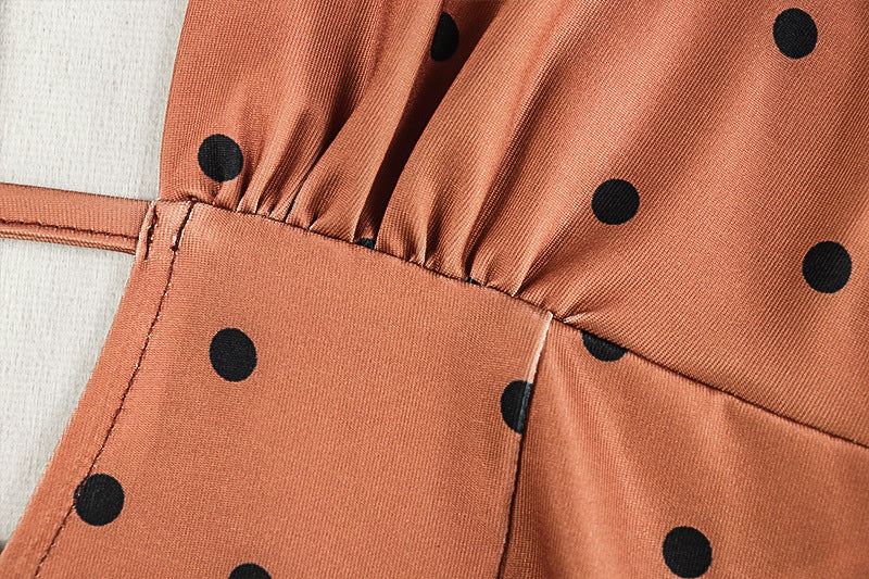 Print Polka Dot Women's Slim Waist Sexy A-Line Pleated Deep V-Neck Sleeveless Short Dress 11