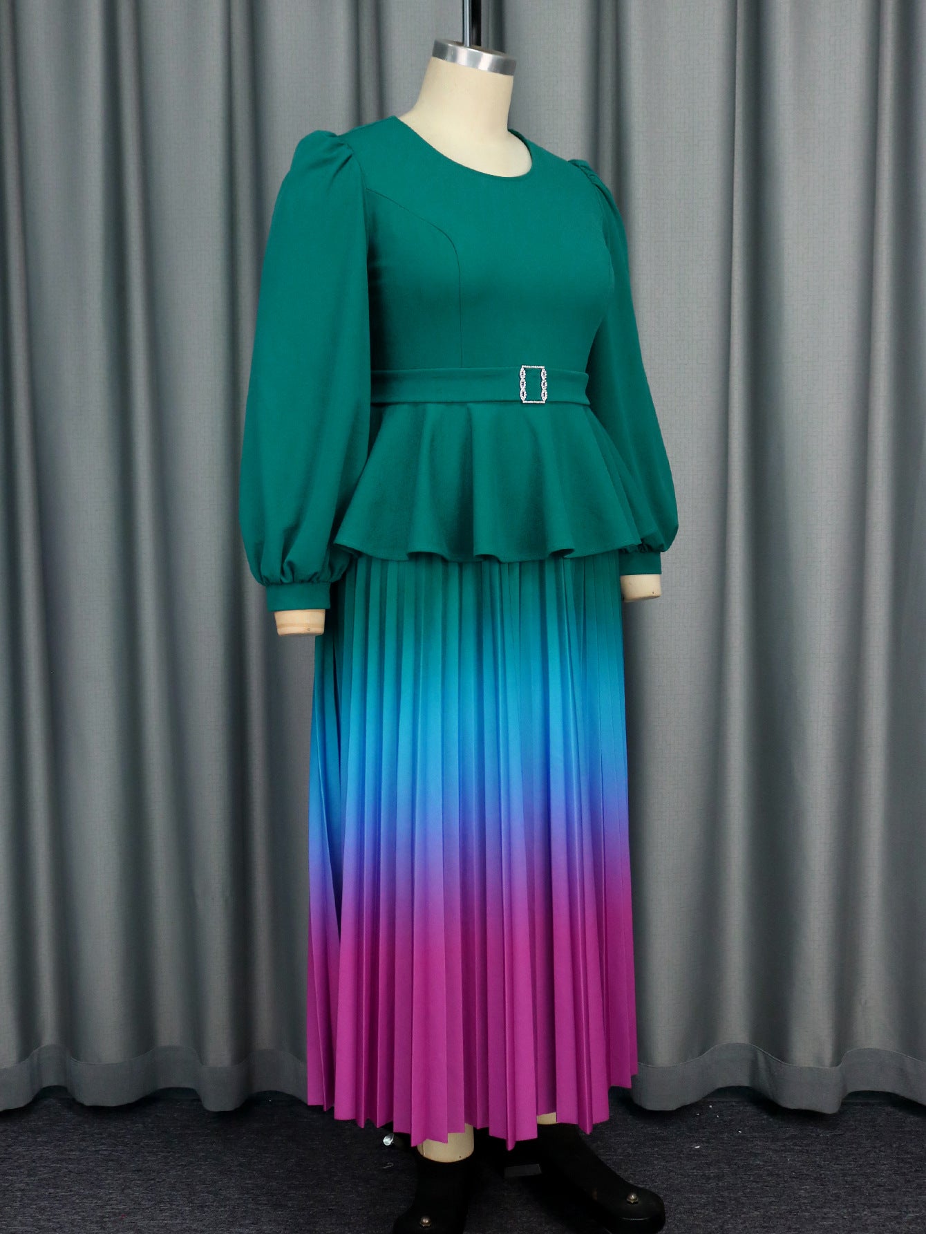 Women gradient lantern sleeve party pleated dress 10