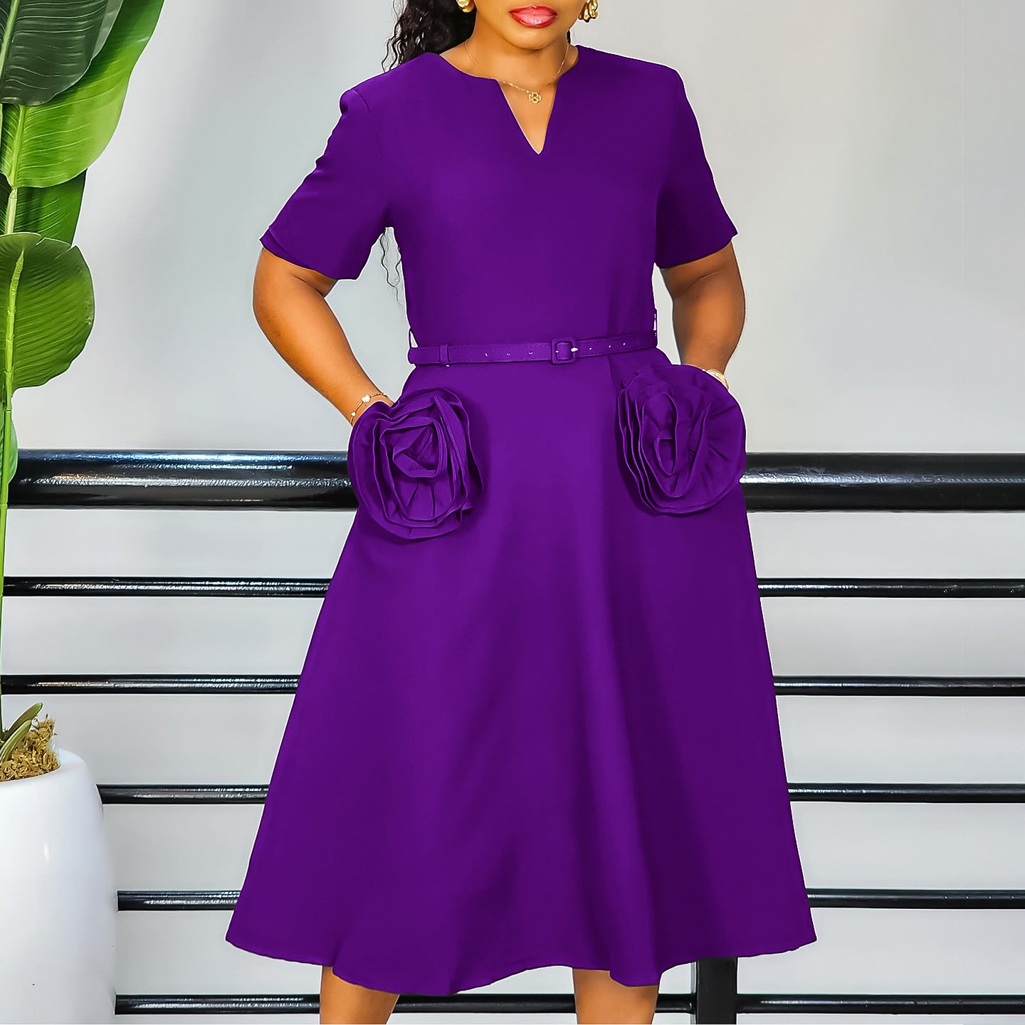 V-Neck Floral Summer Slim Waist A-Line Dress 13