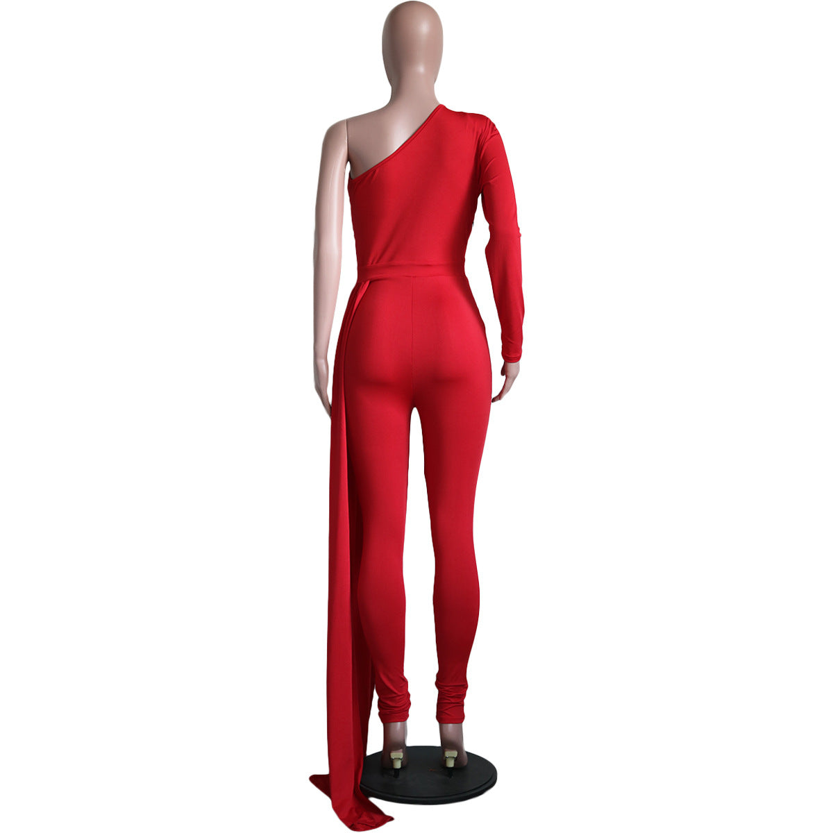 Women Slash Shoulder Irregular Solid Color Jumpsuit 13