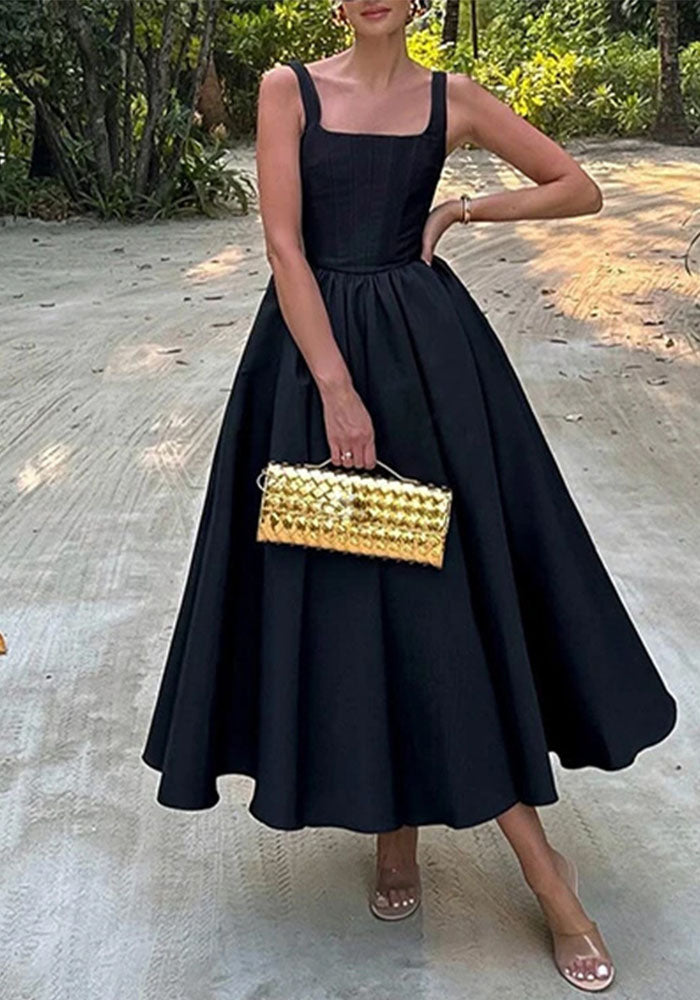 Women autumn sexy solid shoulder strap maxi dress