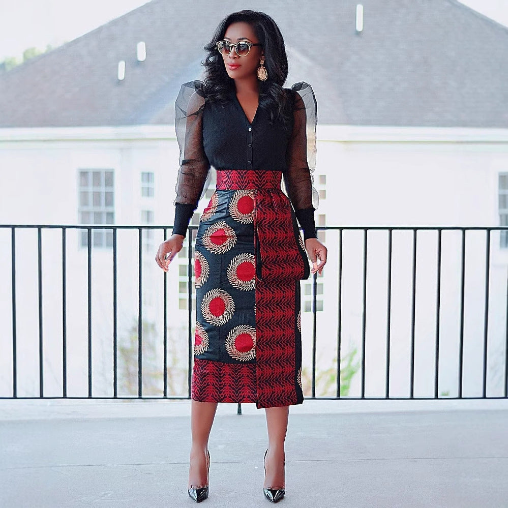 Women Printed Elastic Slit Bodycon Dress 5