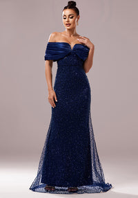 Luxury Off-Shoulder Sequin Fishtail Evening Dress