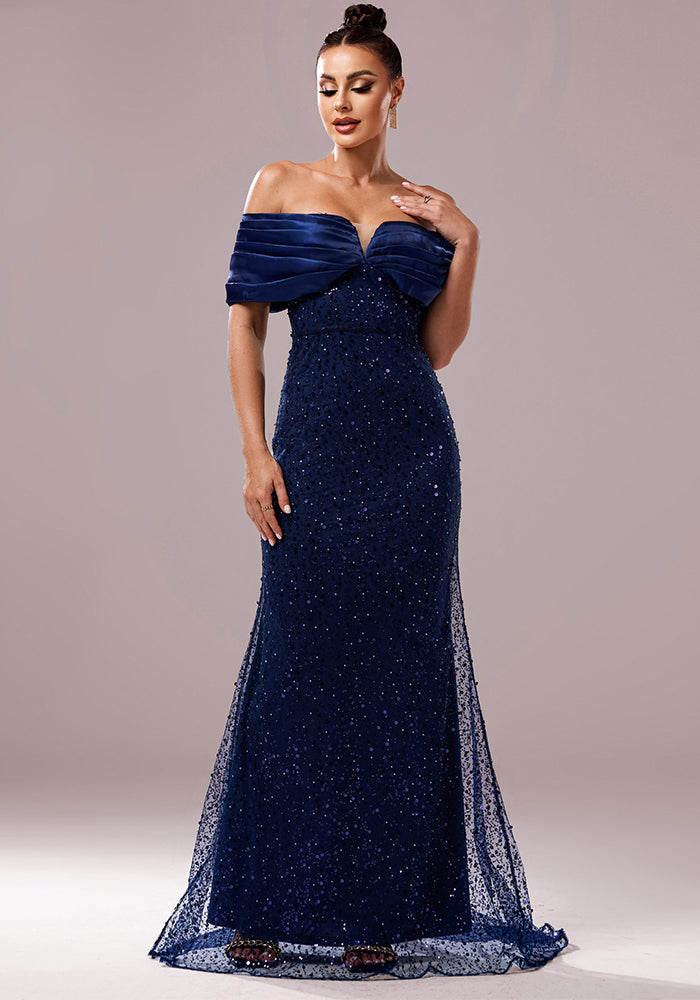 Luxury Off-Shoulder Sequin Fishtail Evening Dress