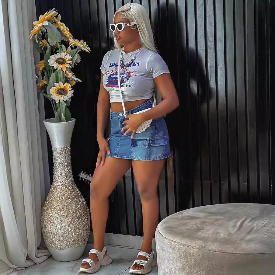 Women Denim Cargo Skirt 5